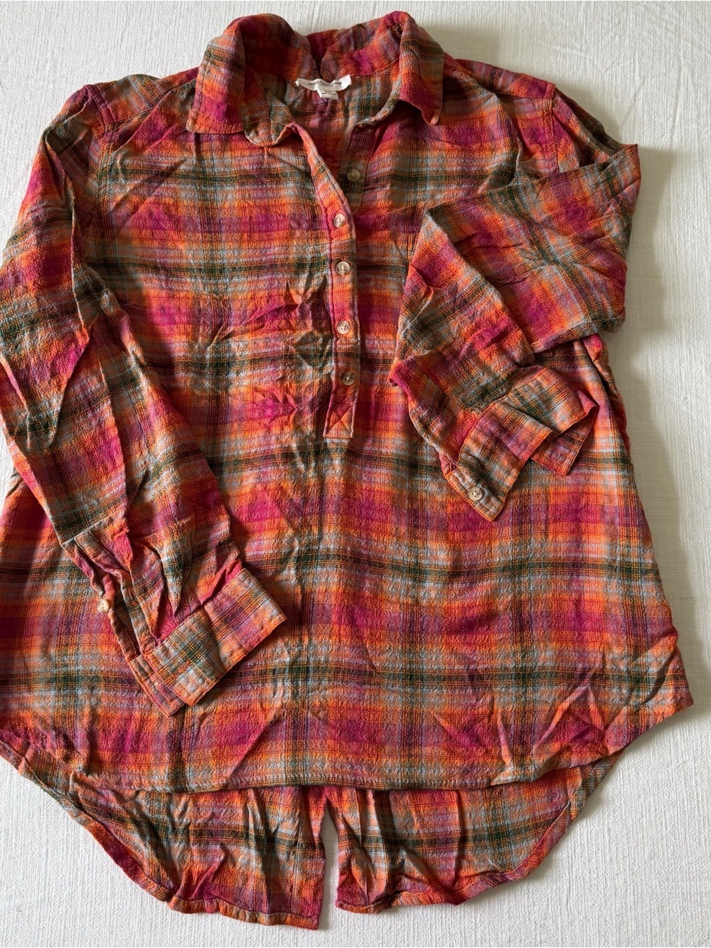 BeachLunchLounge Collection Orange Pink Plaid Button Front Shirt